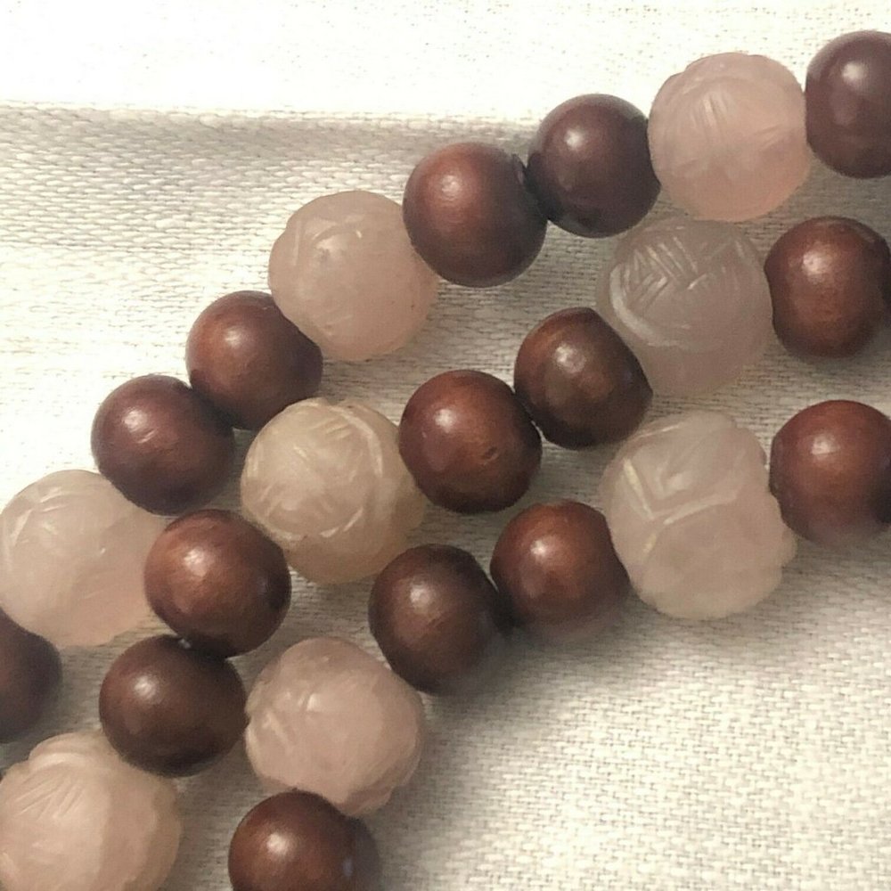 Antique Chinese Carved  Quartz Shu Bead Necklace